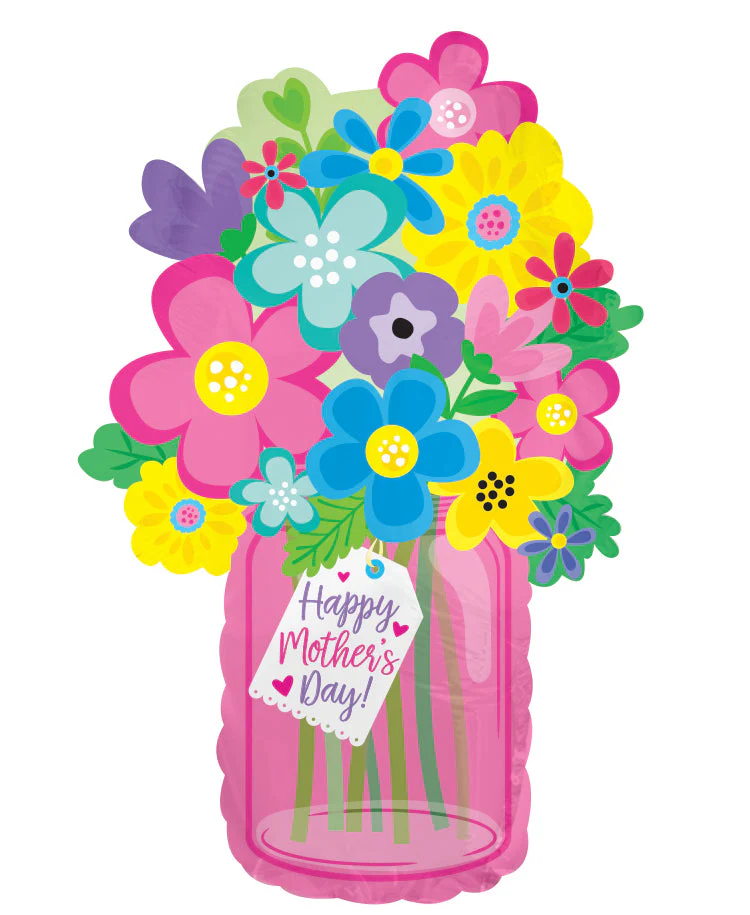 10" Airfill Only (Sticks Sold Separately) Happy Mother's Day Flower Jar Foil Balloons