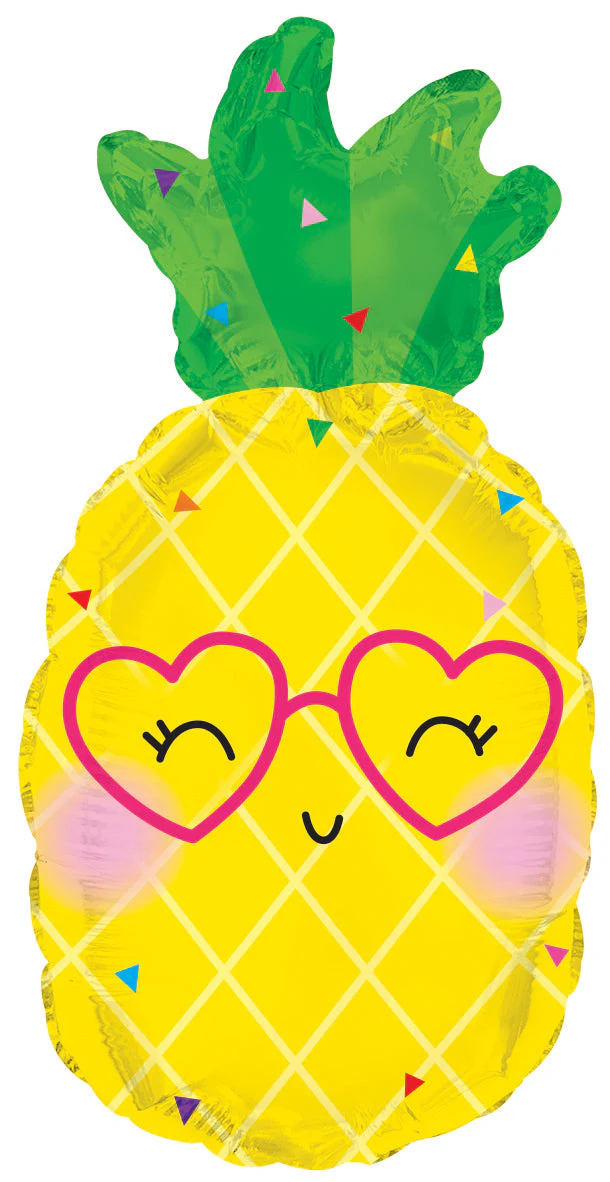 10" Airfill Only (Sticks Sold Separately) Pineapple With Heart Glasses Foil Balloon