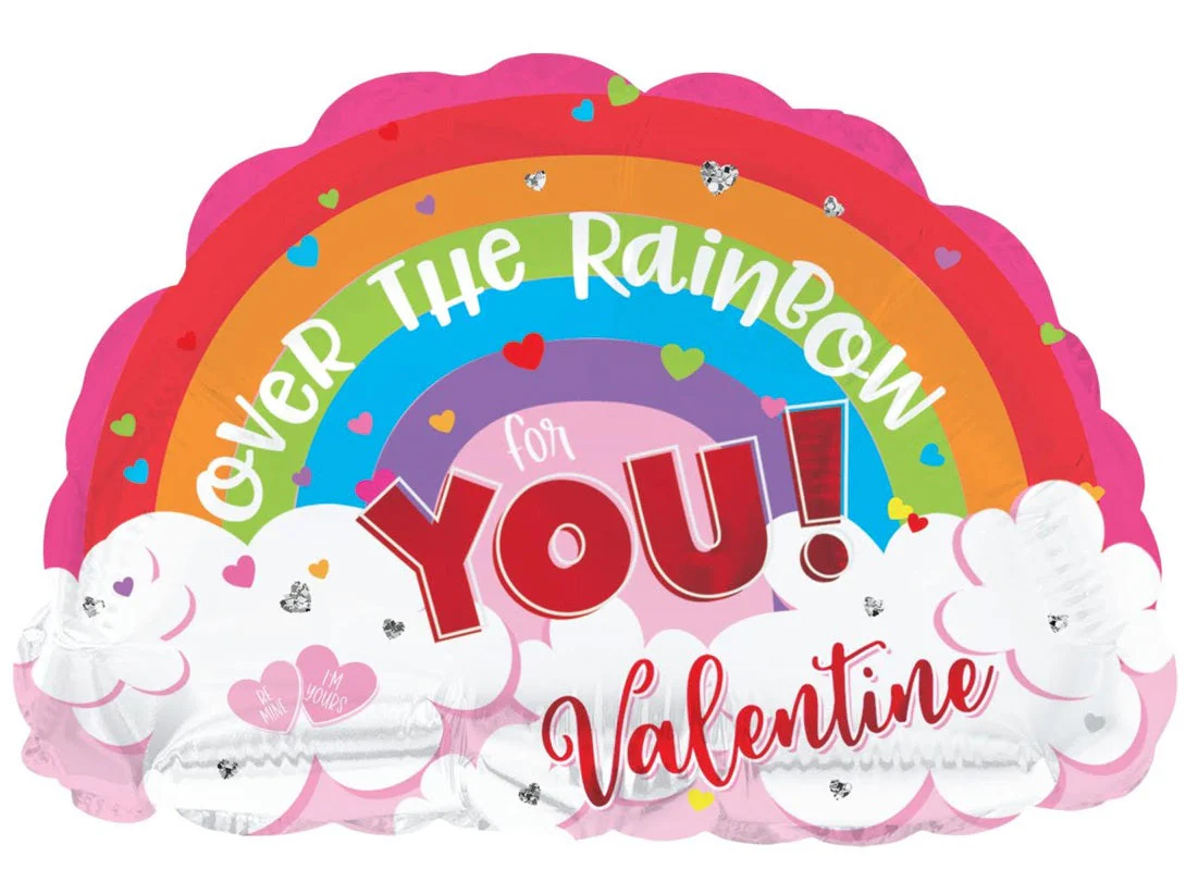 10" Airfill Only (Sticks Sold Separately) Valentine Rainbow Foil Balloon