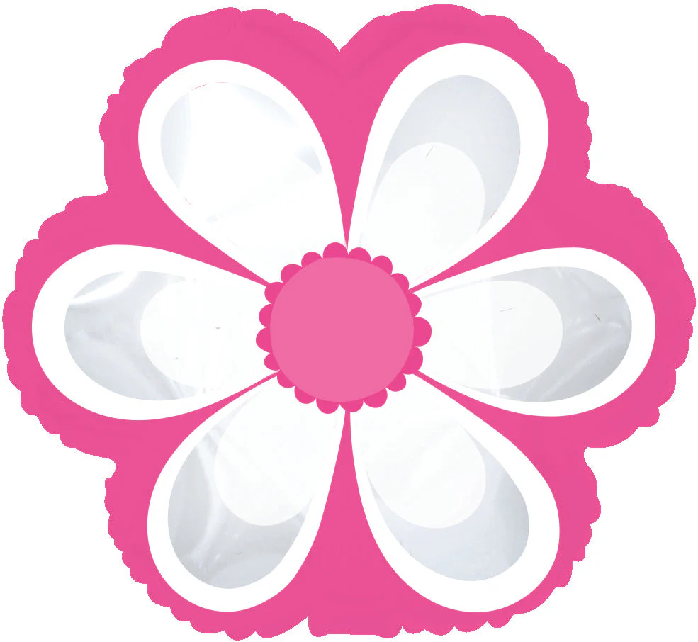 10" Airfill Only (Sticks Sold Separately) White Flower On Pink Foil Balloons