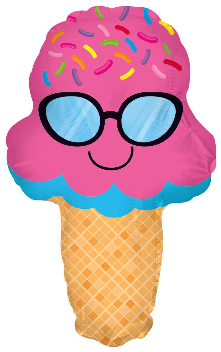 11" Airfill Only (Sticks Sold Separately) Ice Cream Cone With Shades Foil Balloon