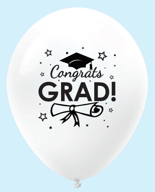 11" Congrats Grad Latex Balloons (25 Count) White