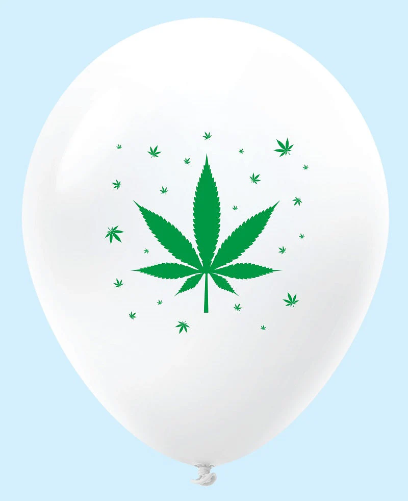 11" Marijuana Weed Pot Leaf Latex Balloons White