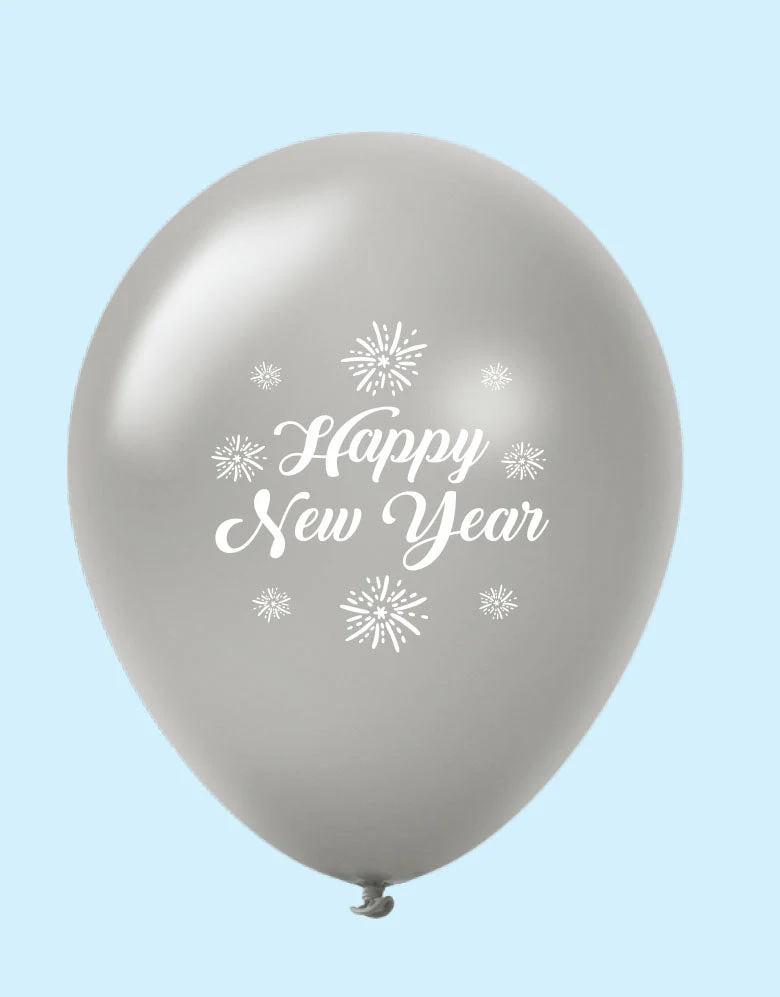 11" New Years Fireworks Latex Balloons Silver (25 Per Bag)