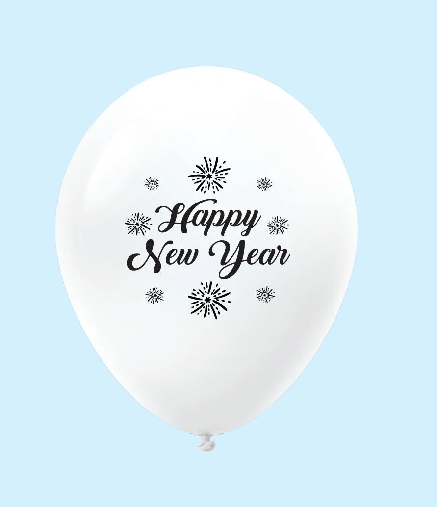 11" New Years Fireworks Latex Balloons White (25 Per Bag)