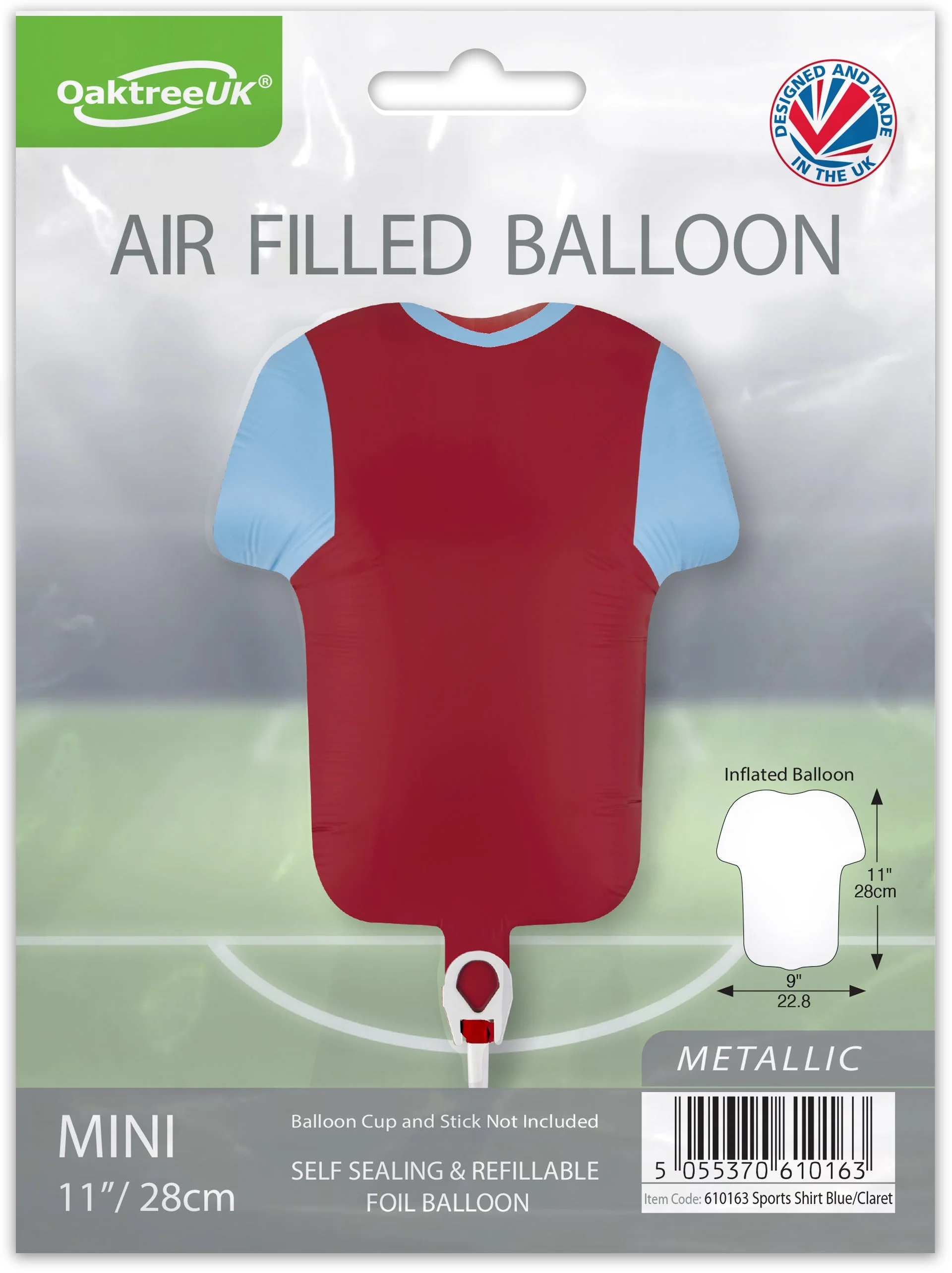 11" Airfill Only Oaktree Brand Sports Shirt Blue/Claret Metallic (For Air) Packaged Foil Balloon - Image 2