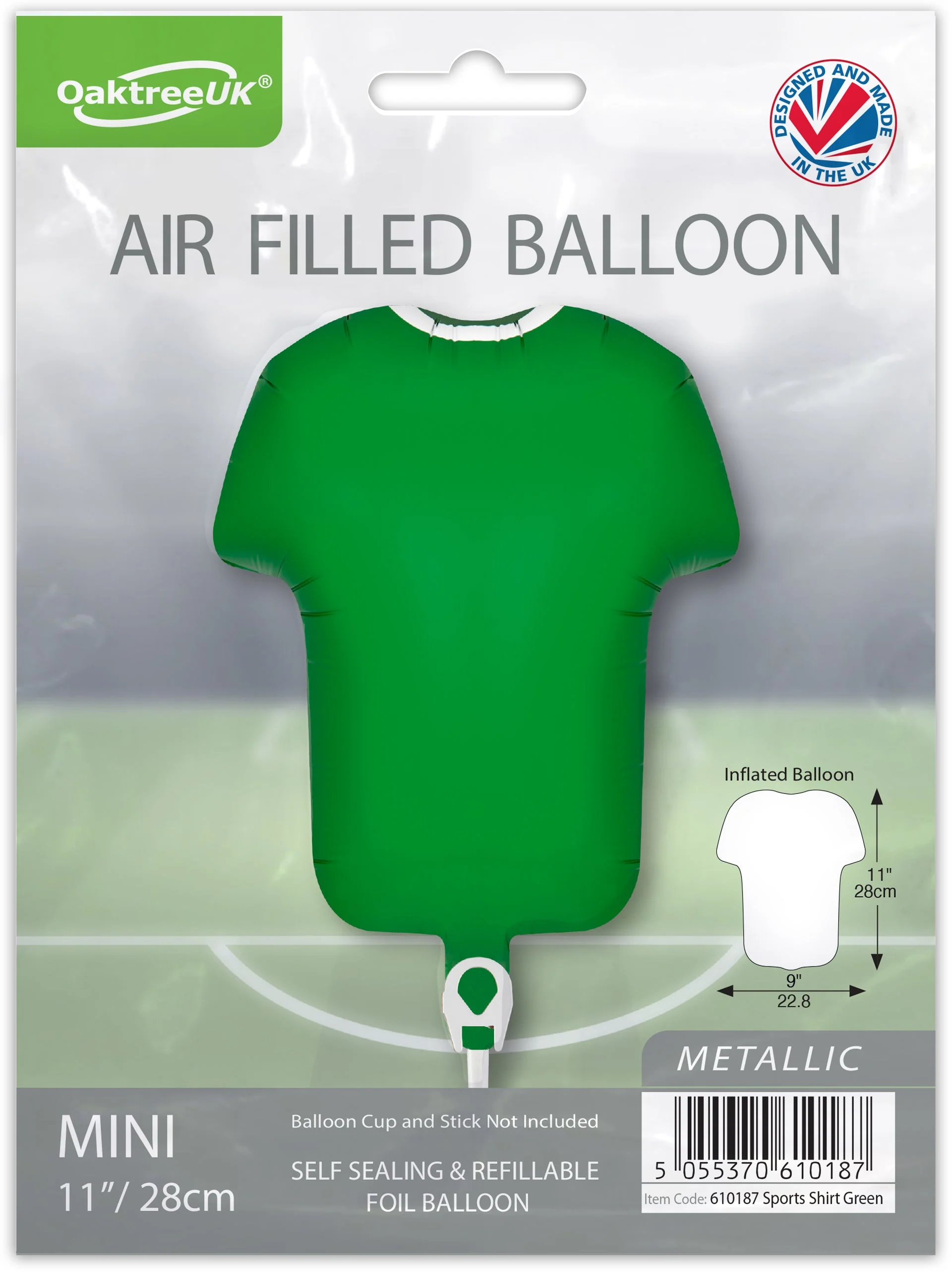 11" Airfill Only Oaktree Brand Sports Shirt Green Metallic (For Air) Packaged Foil Balloon - Image 2