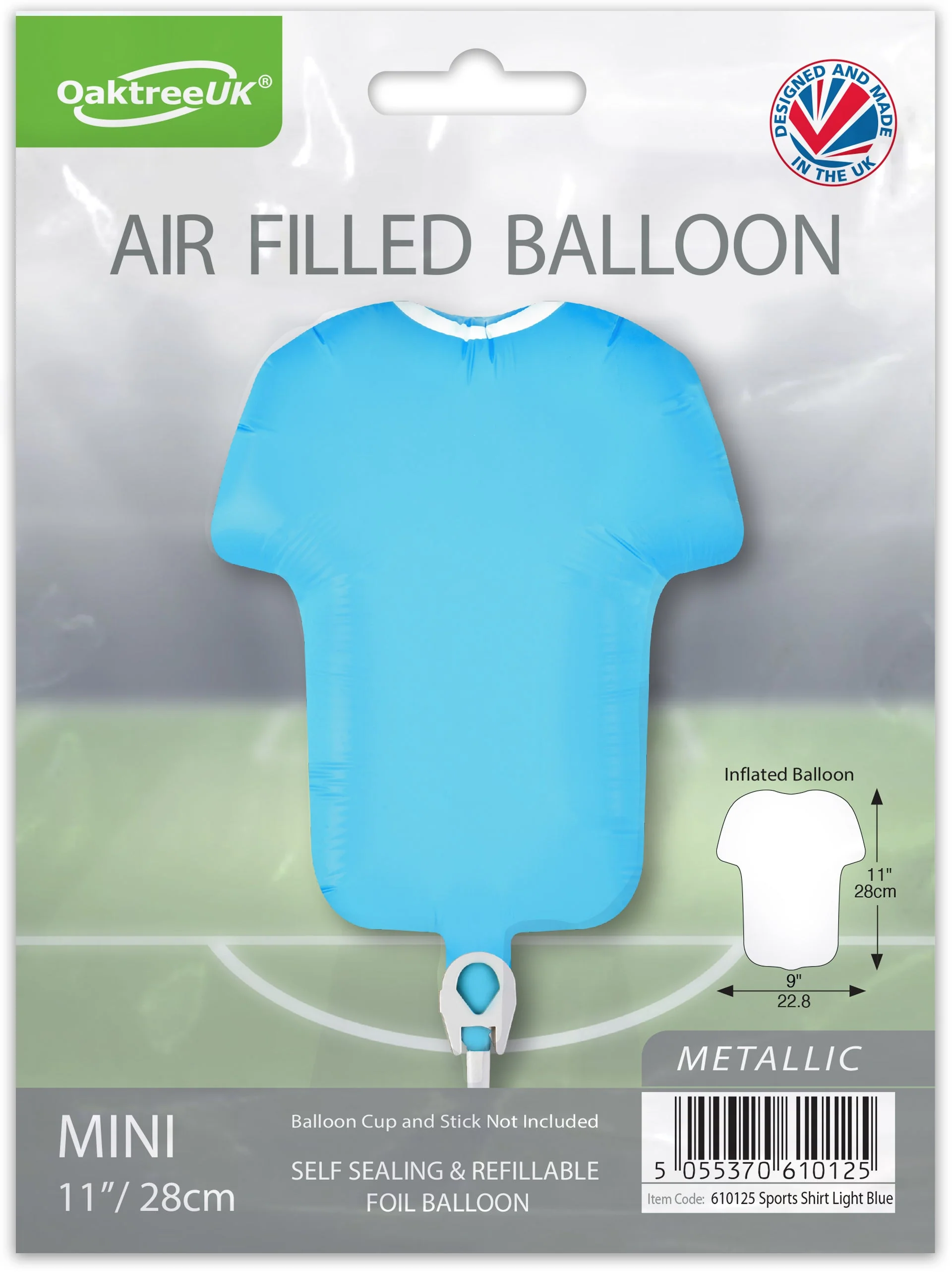11" Airfill Only Oaktree Brand Sports Shirt Light Blue Metallic (For Air) Packaged Foil Balloon - Image 2
