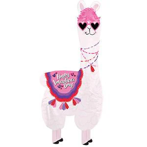 12" Airfill Only (Sticks Sold Separately) Happy Valentine's Day Llama Foil Balloon