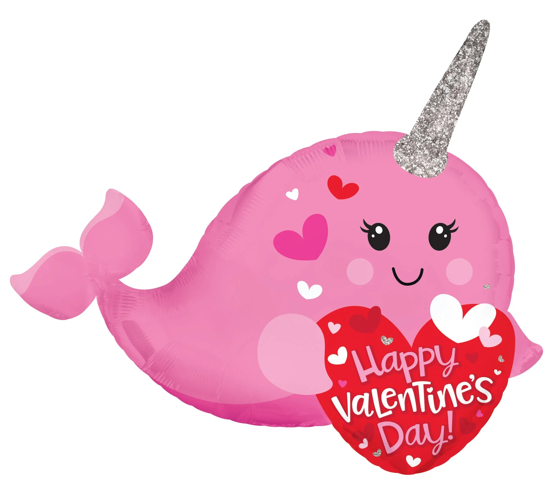 12" Airfill Only (Sticks Sold Separately) Happy Valentine's Day Narwhal Foil Balloon