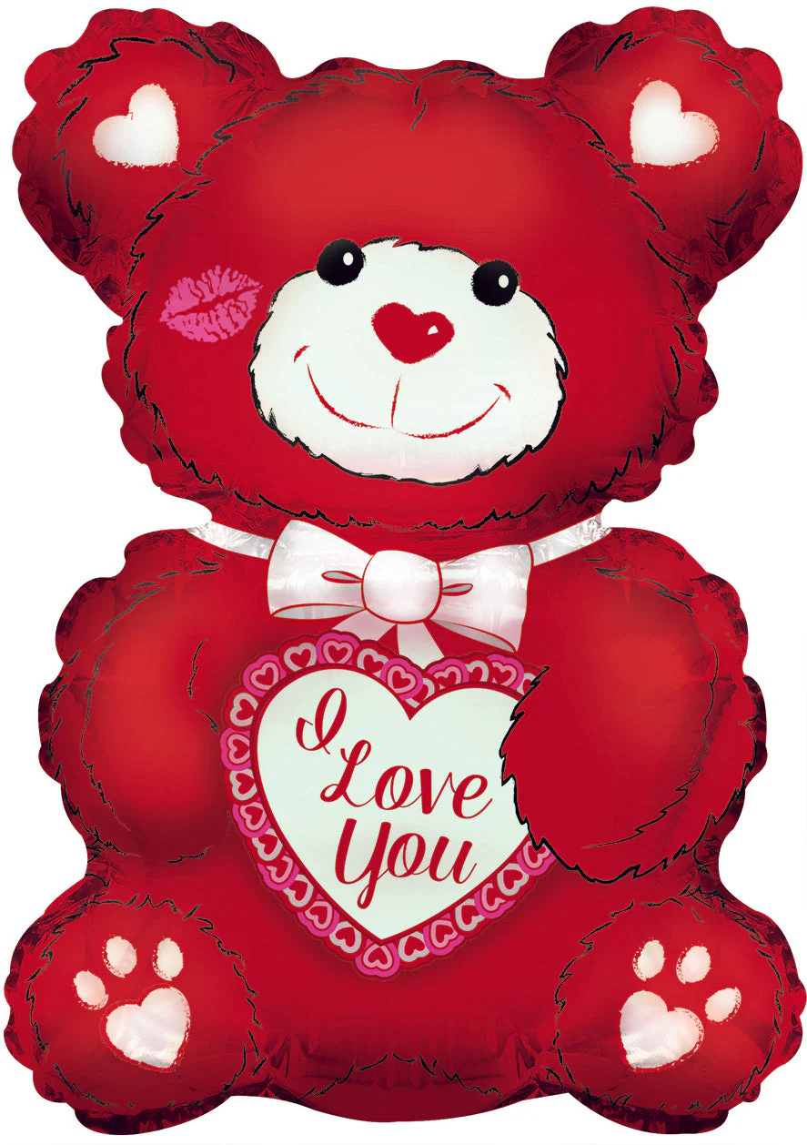 12" Airfill Only (Sticks Sold Separately) I Love You Red & White Teddy Shape Foil Balloon