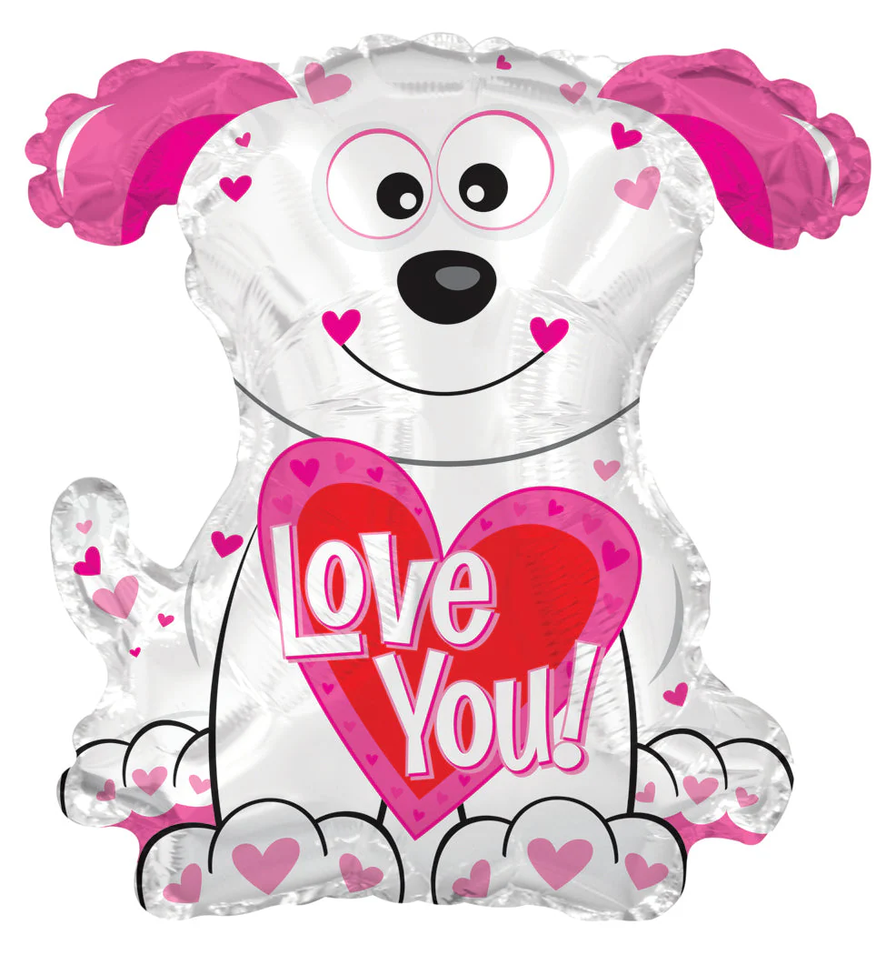 12" Airfill Only (Sticks Sold Separately) Love You Pink and White Doggie Foil Balloon