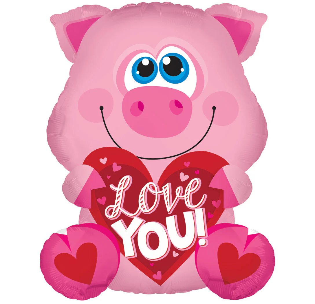 12" Airfill Only (Sticks Sold Separately) Love You Pink Piglet Foil Balloon