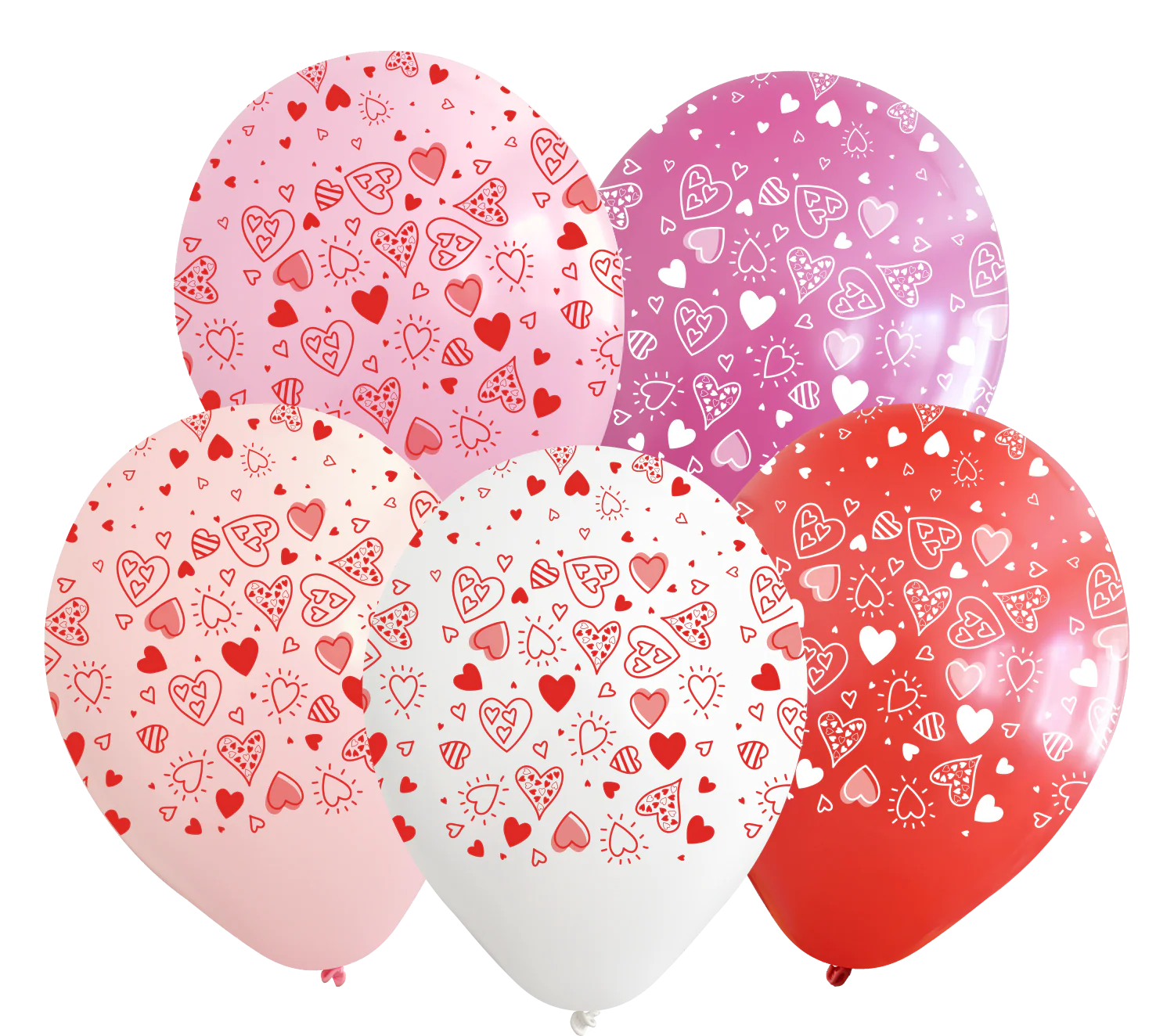 12" Assorted Hearts All Around Latex Balloons (25 Per Bag) 5 Side Print