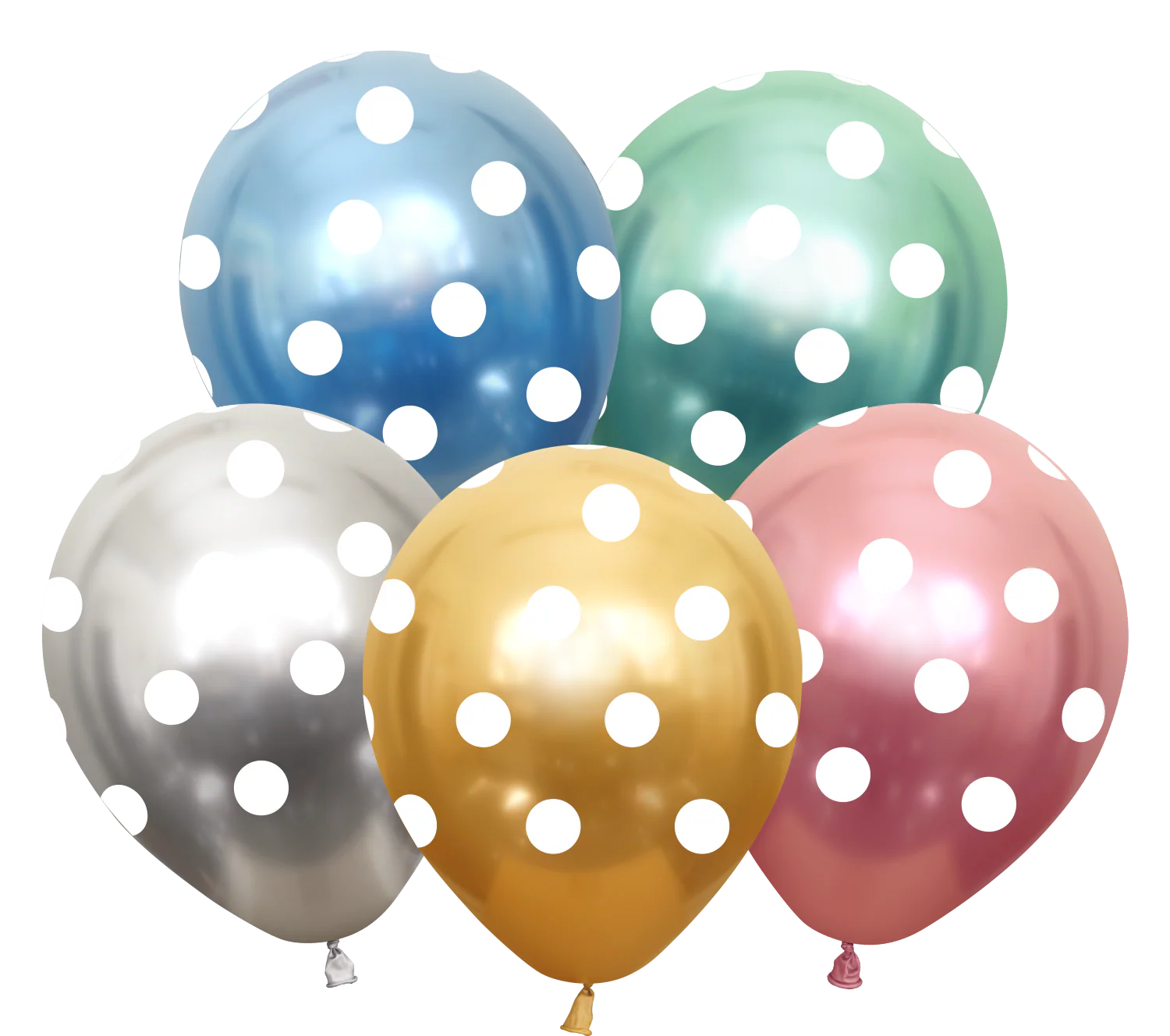 12" Assorted Polka Dots All Around Latex Balloons (25 Per Bag) 5 Side Print