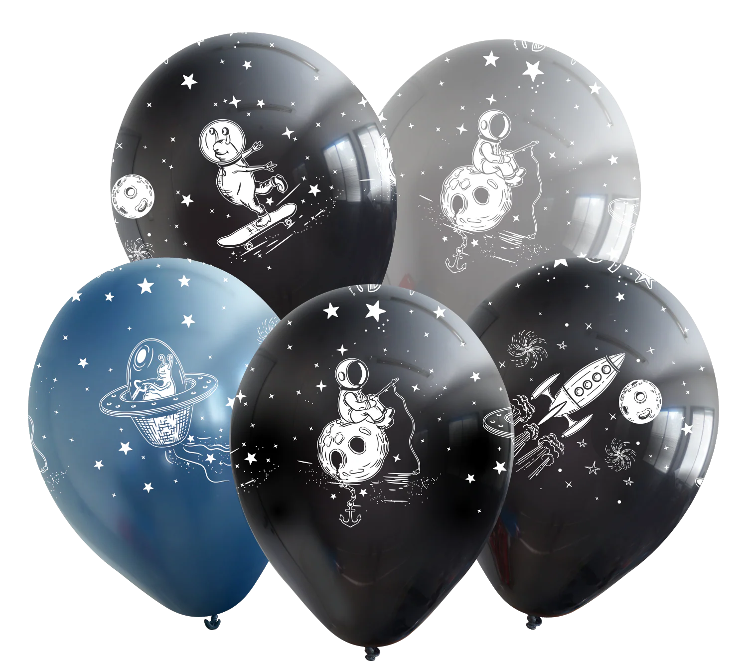 12" Assorted Space All Around Latex Balloons (25 Per Bag) 5 Side Print