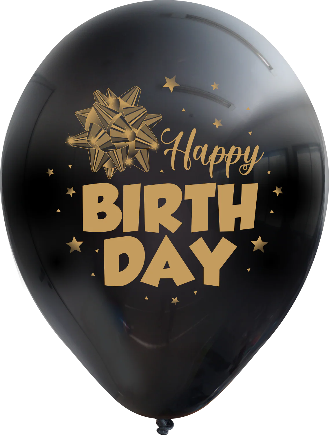 12" Happy Birthday Black Balloon Gold Print Latex Balloons (25 Per Bag) 2 Side Print