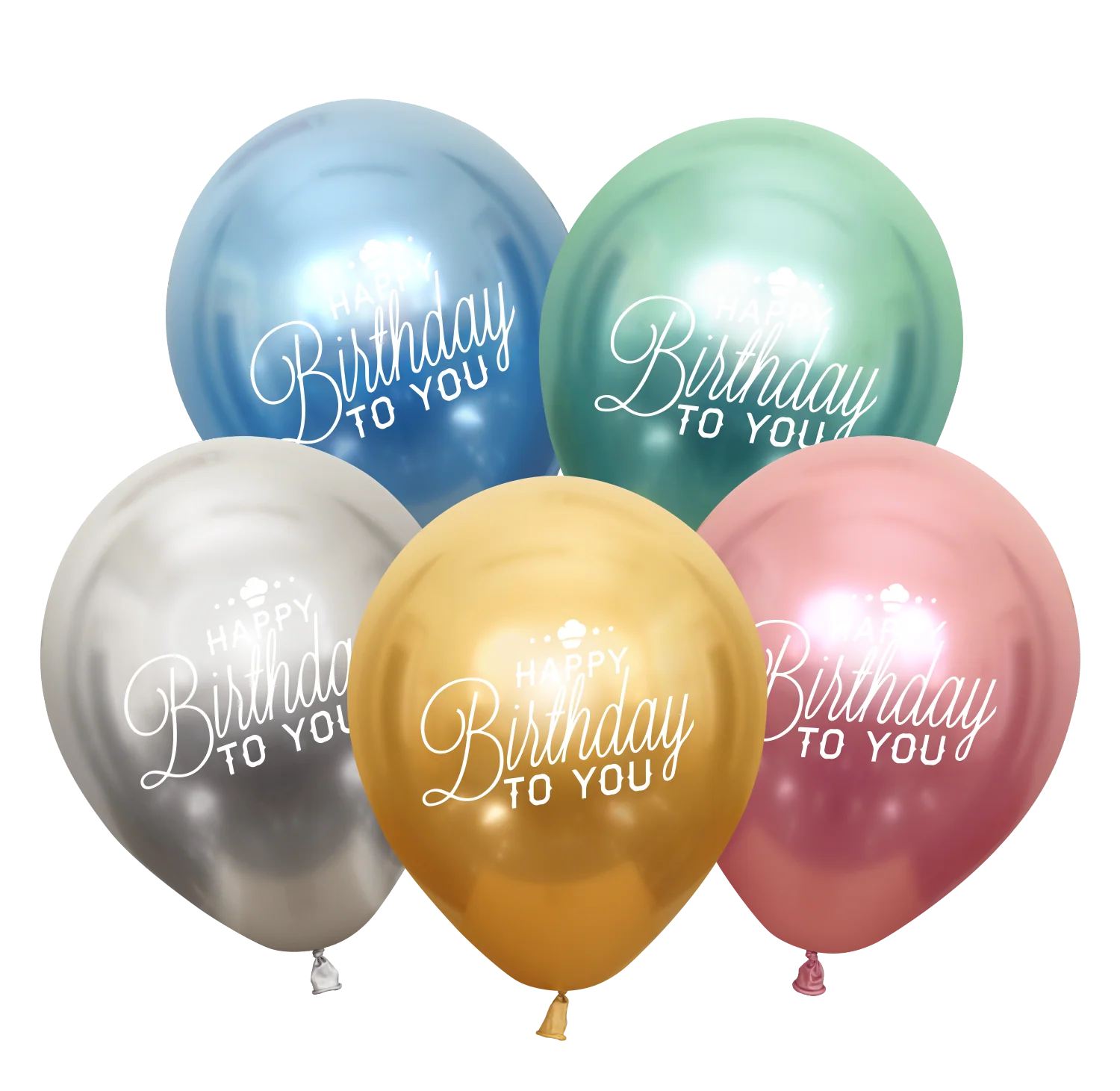 12" Happy Birthday Printed Assorted Mirror Kalisan Latex Balloons (25 Per Bag)