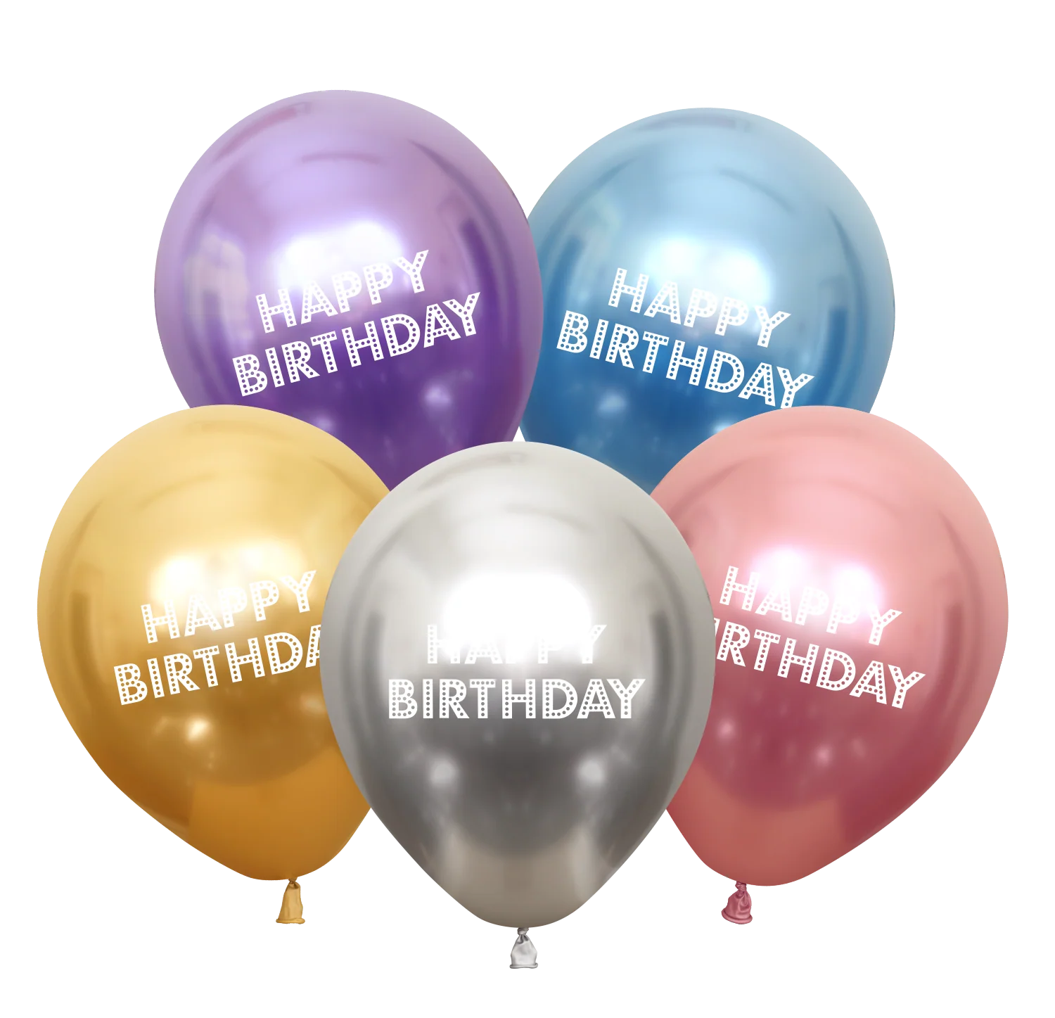 12" Happy Birthday Printed Assorted Mirror Kalisan Latex Balloons (25 Per Bag)