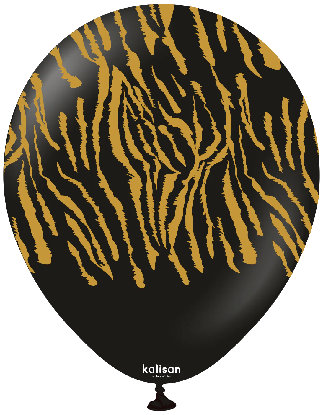 12" Kalisan Safari Tiger Black (Printed Gold-(25 Per Bag) Latex Balloons