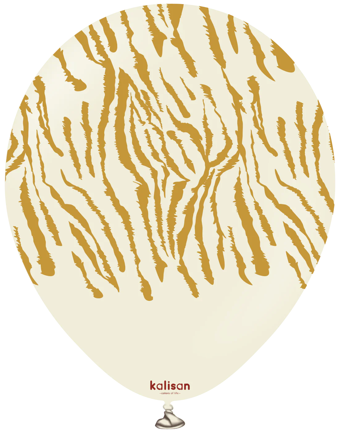 12" Kalisan Safari Tiger White Sand (Printed Gold-(25 Per Bag) Latex Balloons