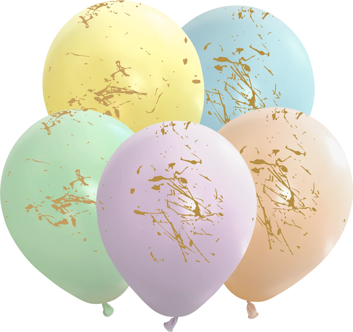 12" Macaron Splashes All Around Assorted Gold Print Latex Balloons (25 Per Bag) 5 Side Print