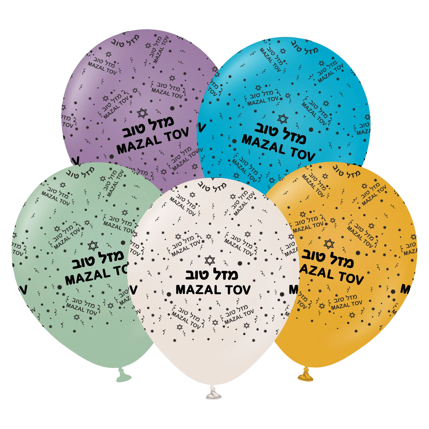 12" Mazal Tov Printed Assorted Retro Kalisan Latex Balloons (25 Per Bag)