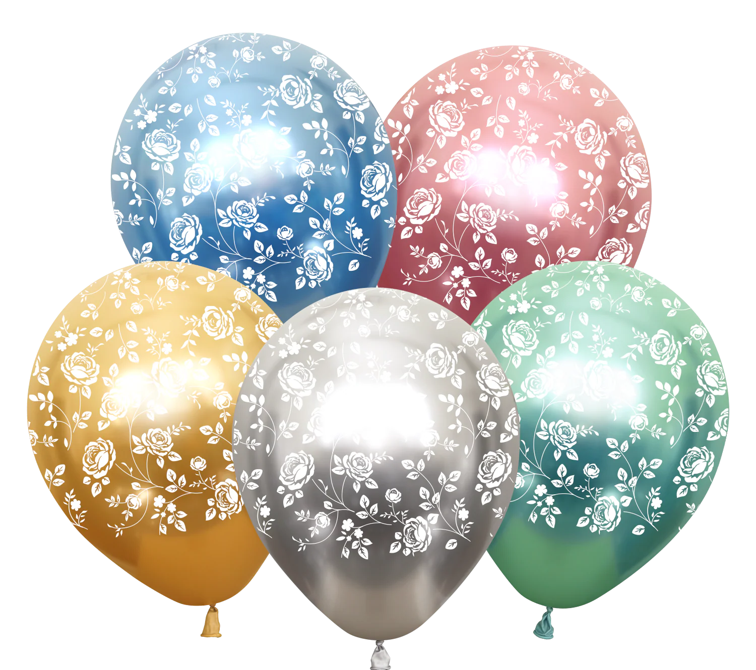 12" Mirror Assorted Damask Flower All Around Latex Balloons (25 Per Bag) 5 Side Print