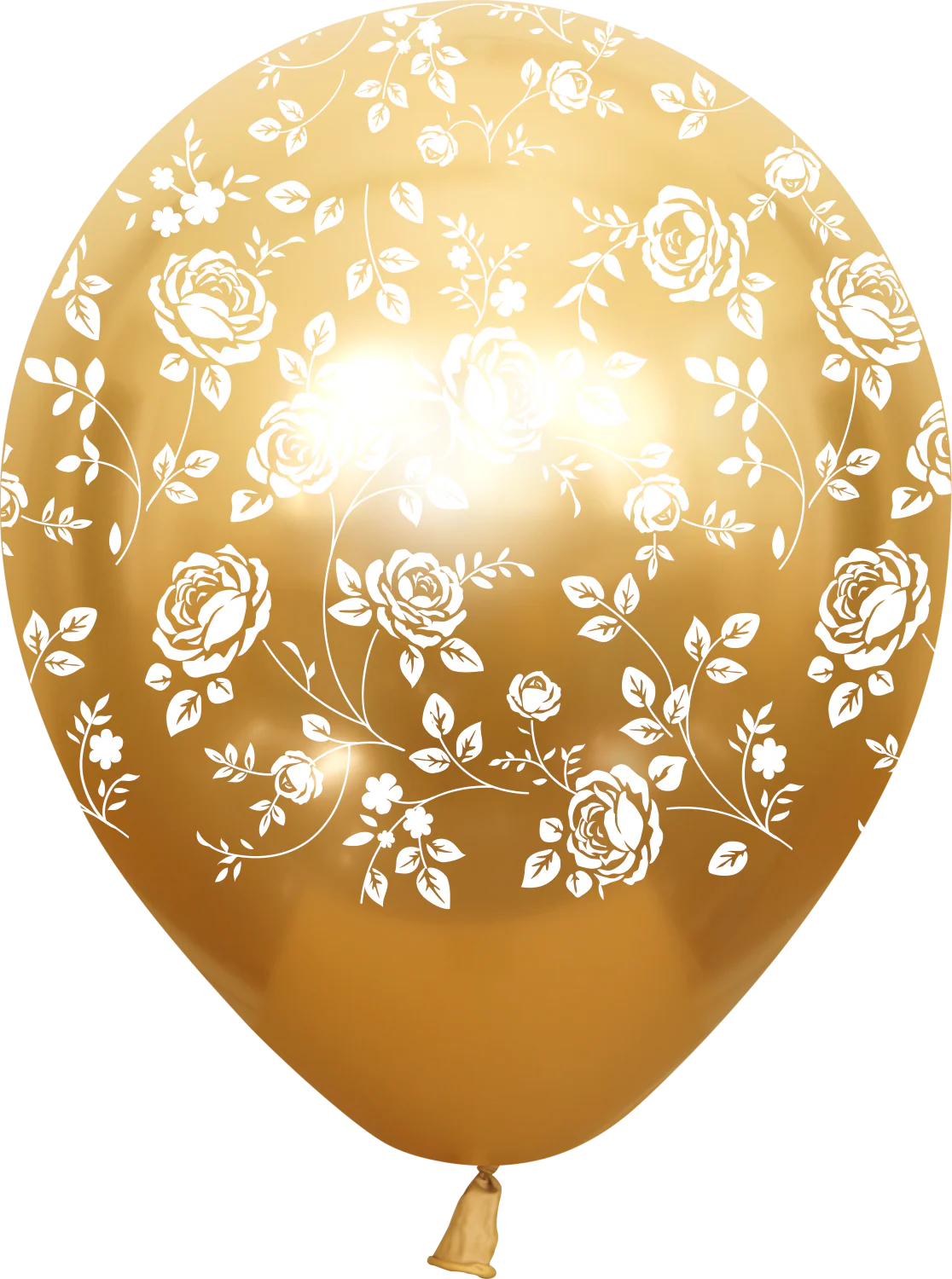 12" Mirror Gold Damask Flower All Around Latex Balloons (25 Per Bag) 5 Side Print