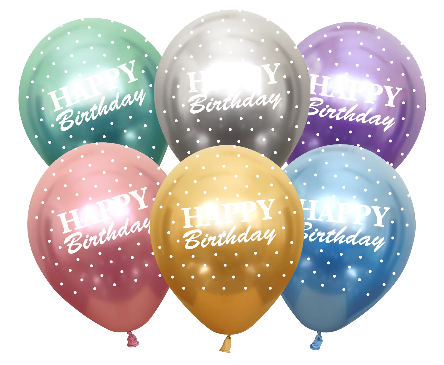 12" Mirror Happy Birthday All Around Assorted Latex Balloons (25 Per Bag) 5 Side Print