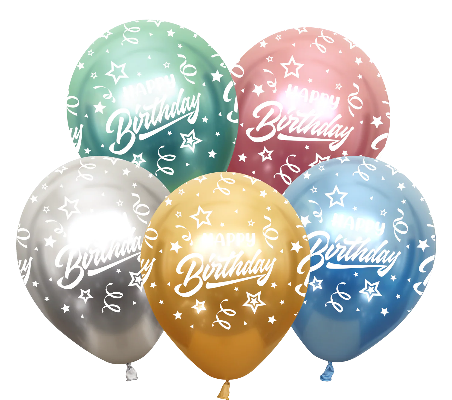 12" Mirror Happy Birthday All Around Assorted Latex Balloons (25 Per Bag) 5 Side Print