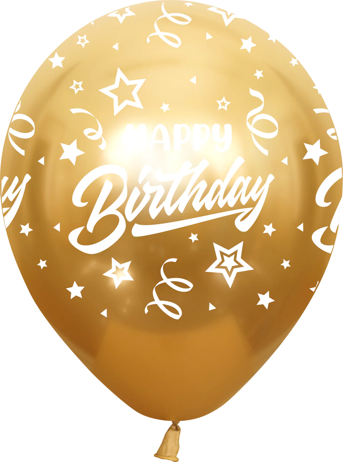 12" Mirror Happy Birthday All Around Gold Latex Balloons (25 Per Bag) 5 Side Print