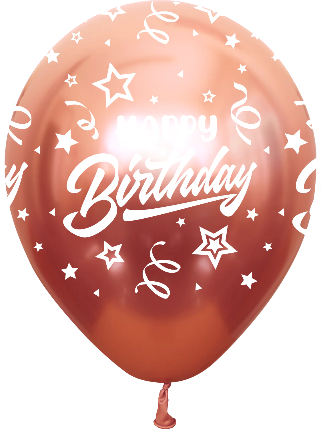 12" Mirror Happy Birthday All Around Rose Gold Latex Balloons (25 Per Bag) 5 Side Print