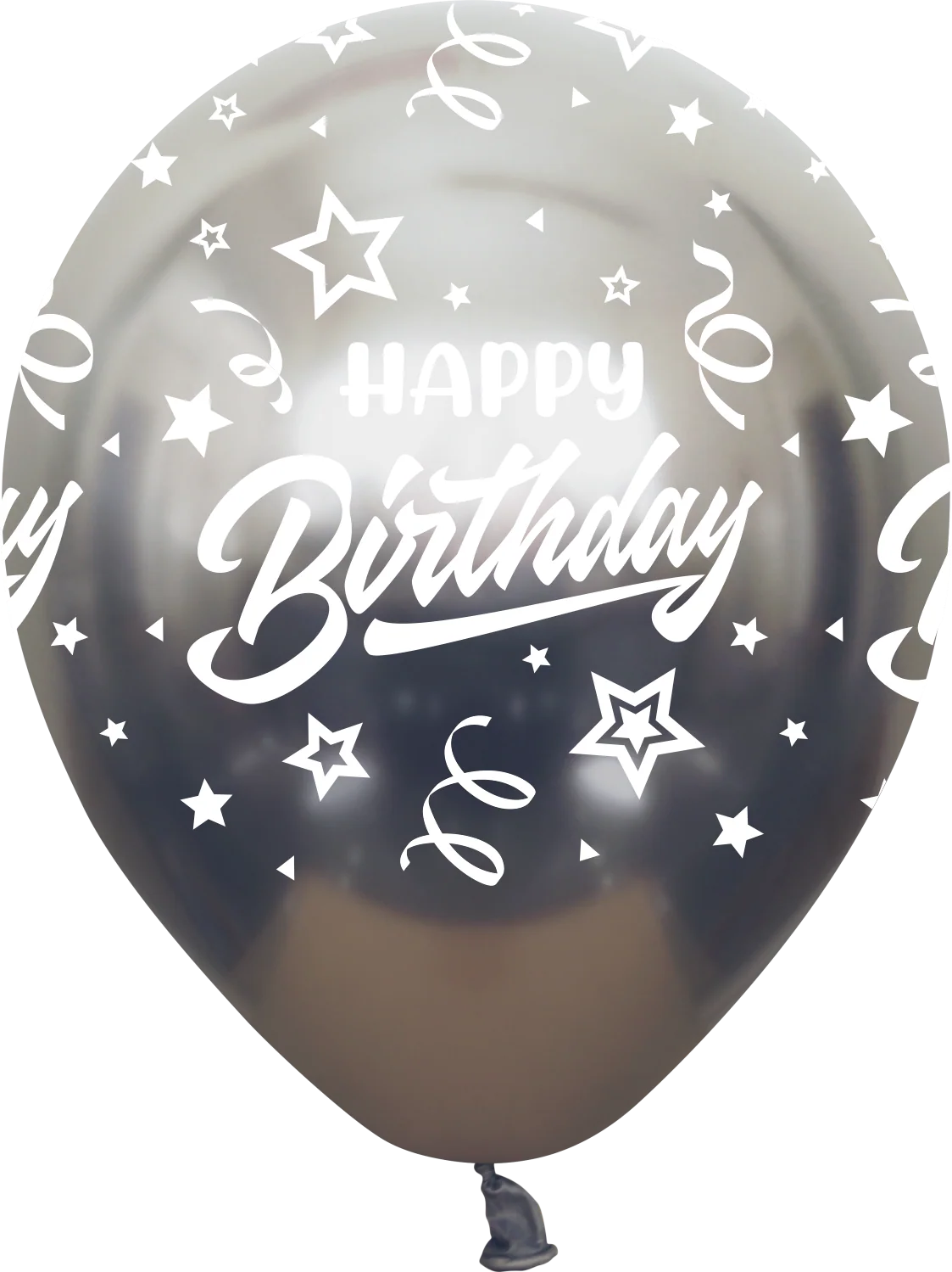 12" Mirror Happy Birthday All Around Space Grey Latex Balloons (25 Per Bag) 5 Side Print