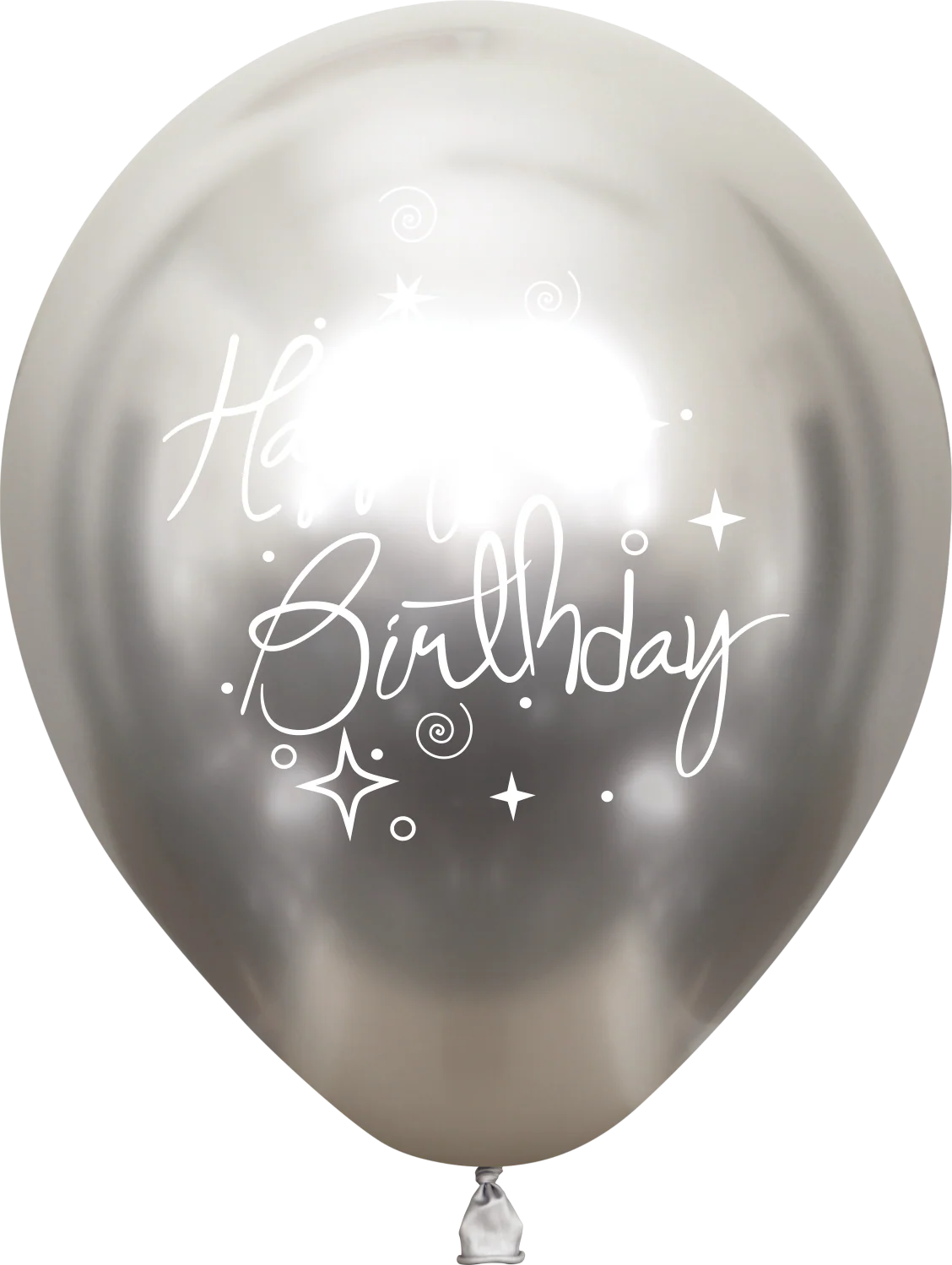 12" Mirror Happy Birthday Silver Latex Balloons (25 Per Bag) 2 Side Print