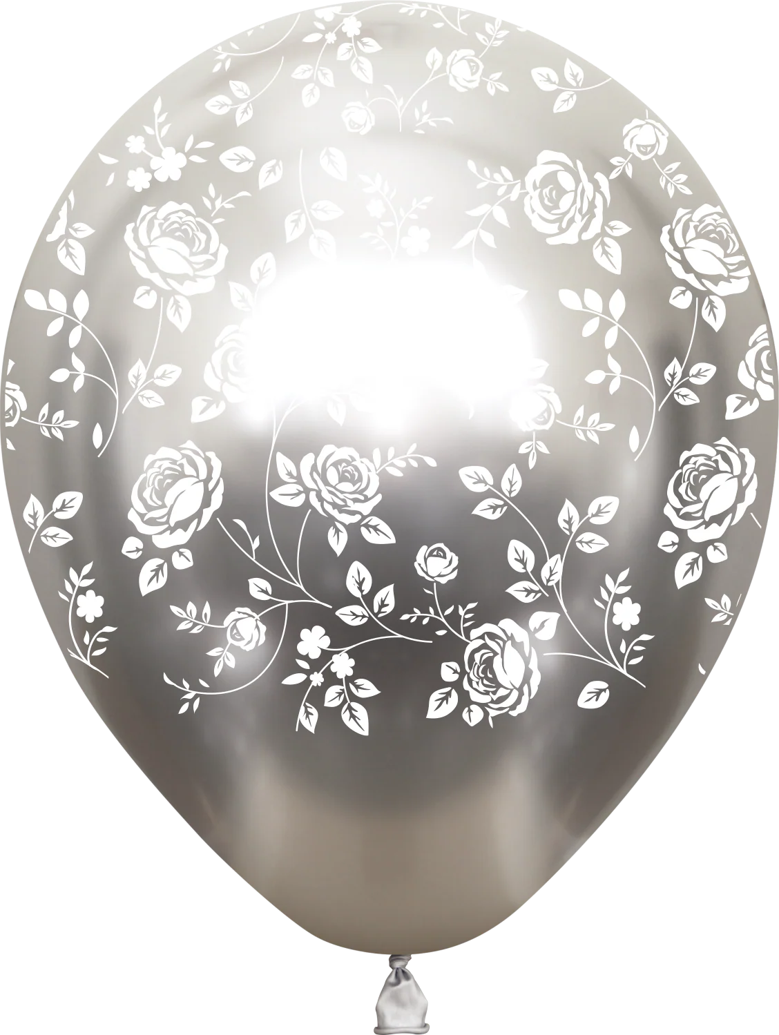 12" Mirror Silver Damask Flower All Around Latex Balloons (25 Per Bag) 5 Side Print