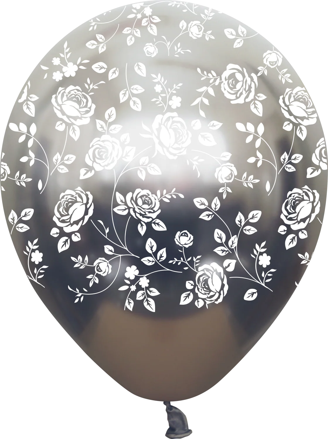 12" Mirror Space Grey Damask Flower All Around Latex Balloons (25 Per Bag) 5 Side Print
