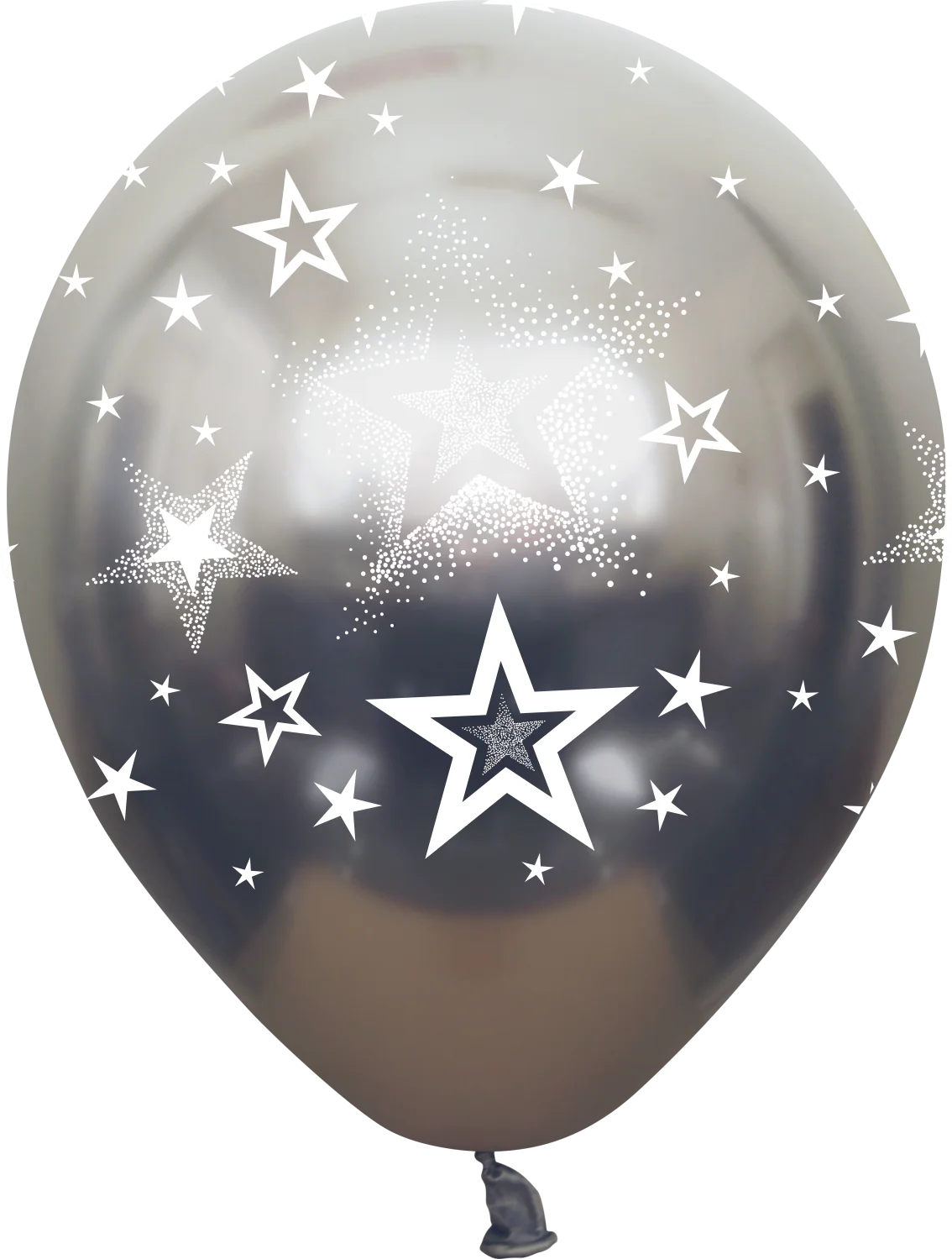 12" Mirror Stars All Around Space Grey Latex Balloons (25 Per Bag) 5 Side Print