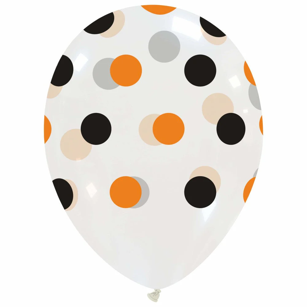 12" Big Polka Dots Halloween All Around (25 Per Bag) Cattex Brand Printed Latex Balloons
