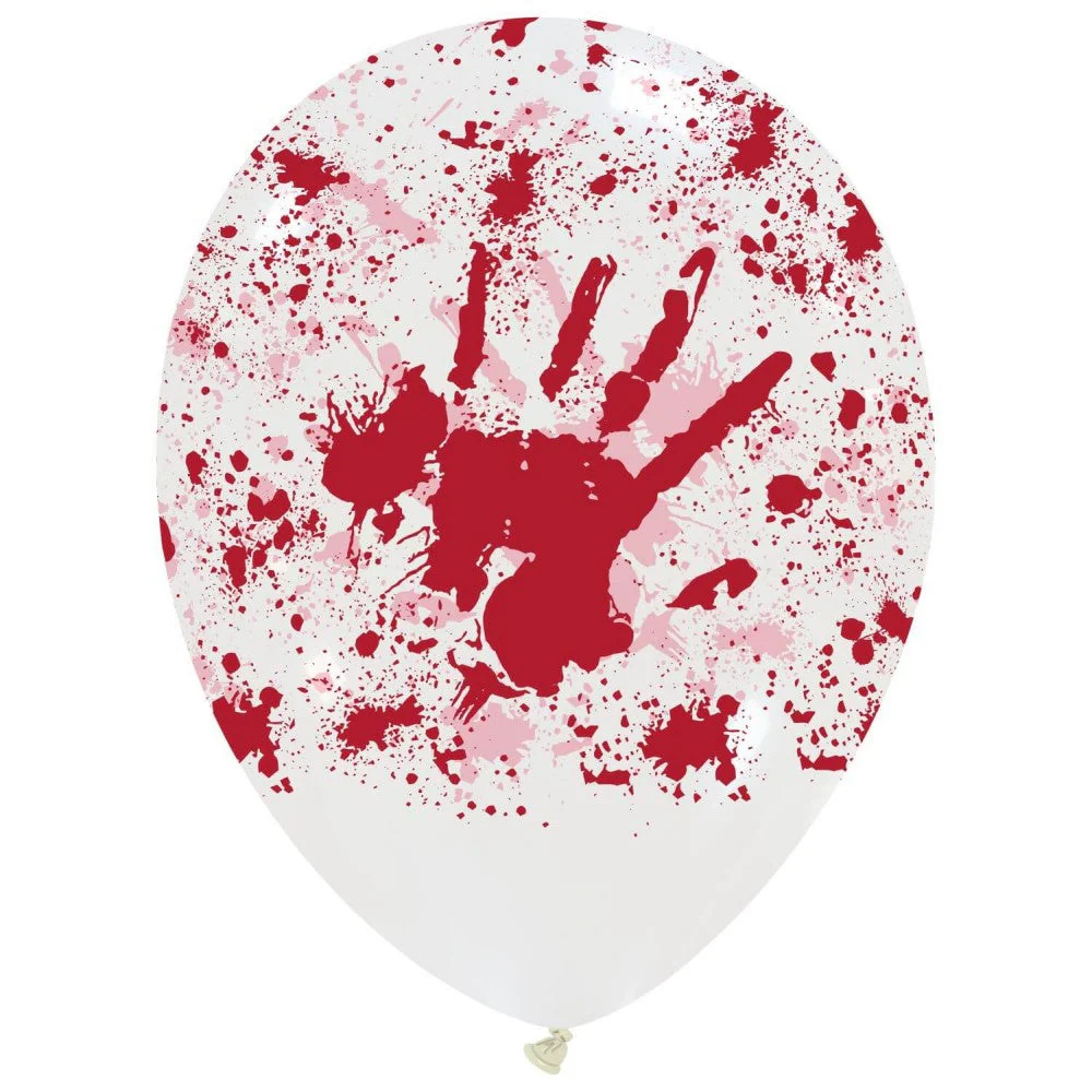 12" Bloody Hands All Around (25 Per Bag) Cattex Brand Printed Latex Balloons