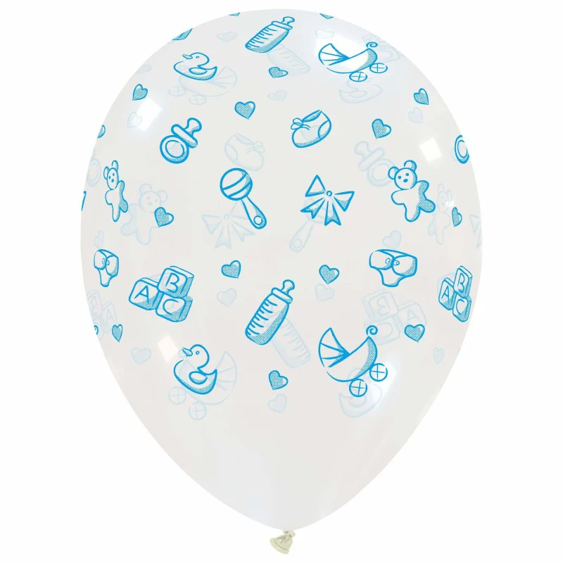 12" Cattex Brand Printed Latex Balloons (25 Per Bag) Baby Stuff Blue Print