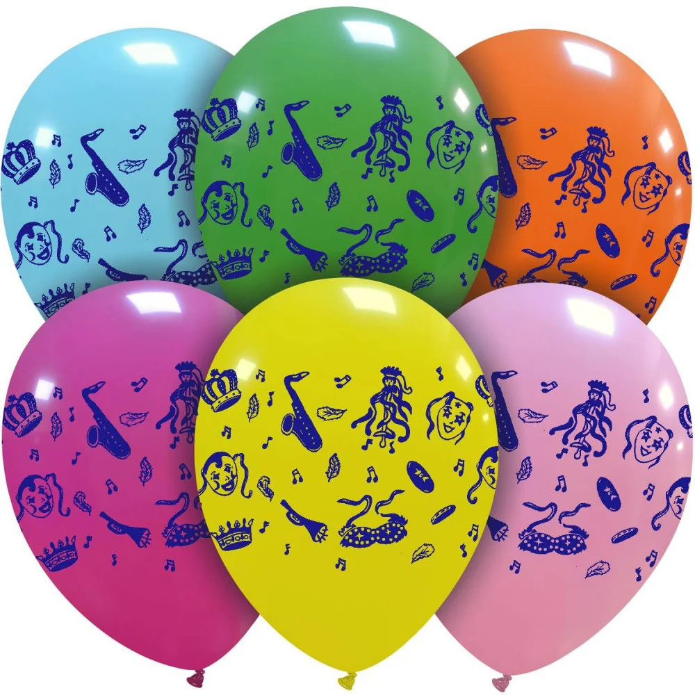 12" Cattex Brand Printed Latex Balloons (25 Per Bag) Mardi Gras Parade