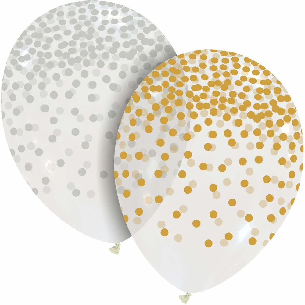 12" Confetti Rain (Metal) Gold and Silver All Around (25 Per Bag) Cattex Brand Printed Latex Balloons