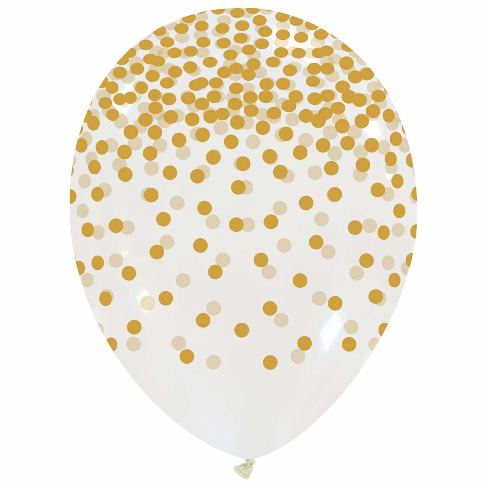 12" Confetti Rain (Metal) Gold Print All Around (25 Per Bag) Cattex Brand Latex Balloons