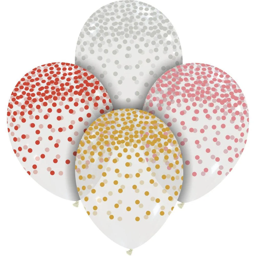 12" Confetti Rain (Metal) Mixed Colors All Around (25 Per Bag) Cattex Brand Printed Latex Balloons