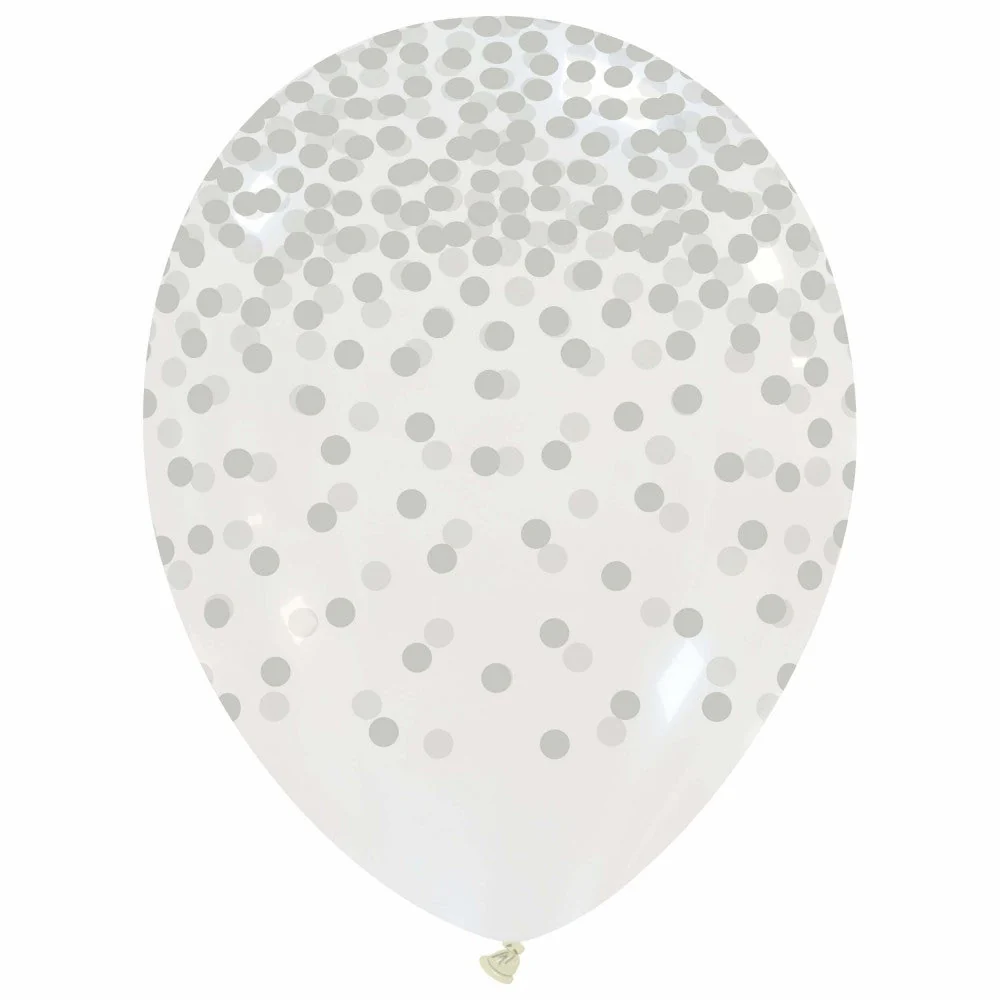 12" Confetti Rain (Metal) Silver Print All Around (25 Per Bag) Cattex Brand Latex Balloons