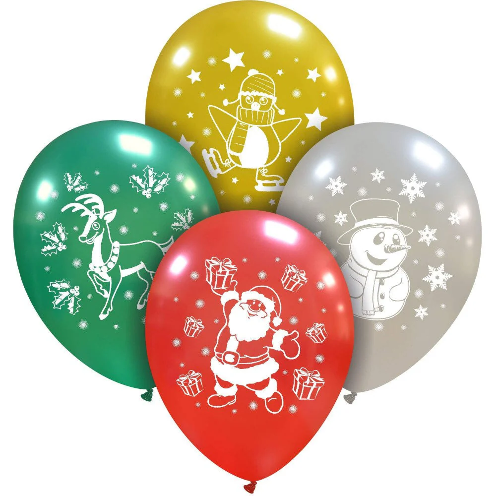 12" Cute Christmas 1 sided (25 Per Bag) Cattex Brand Printed Latex Balloons
