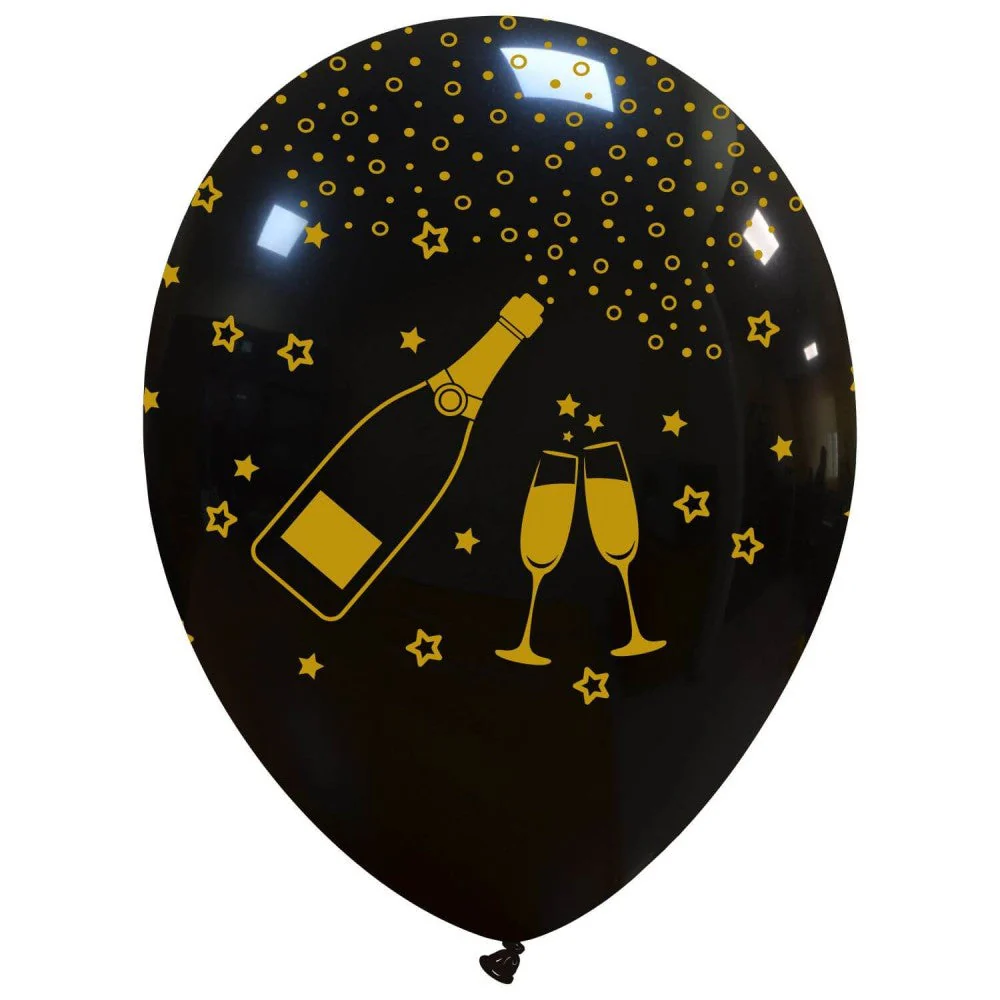 12" Elegant Champagne All Around (25 Per Bag) Cattex Brand Printed Latex Balloons