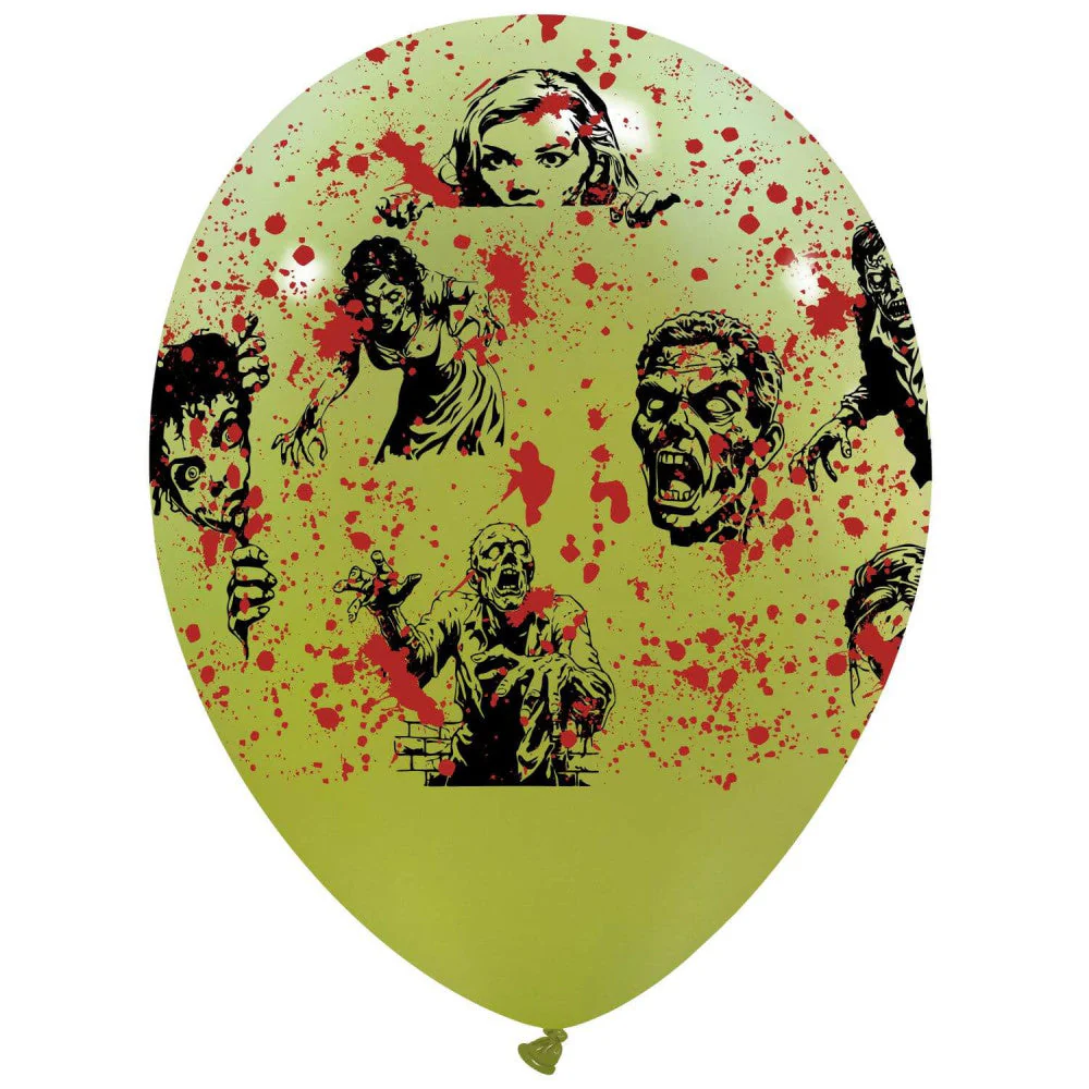 12" Halloween Zombie Fever All Around (25 Per Bag) Cattex Brand Printed Latex Balloons - Image 2