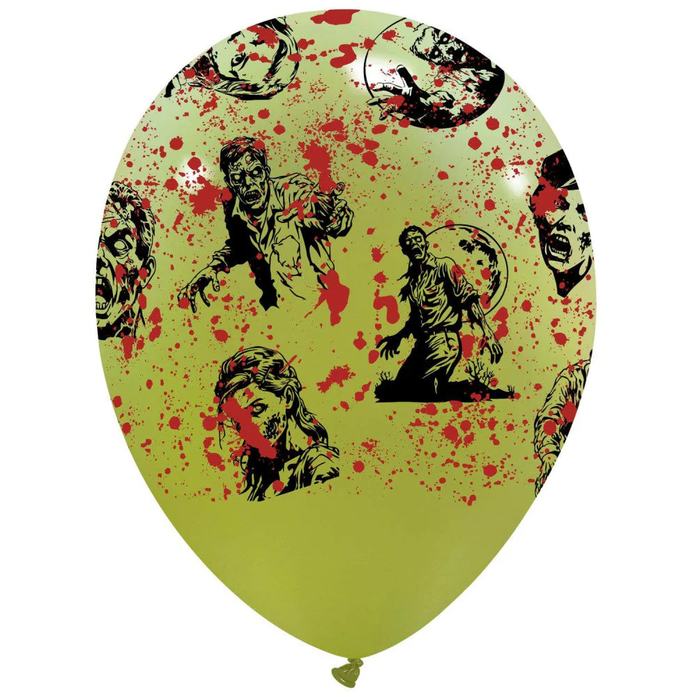 12" Halloween Zombie Fever All Around (25 Per Bag) Cattex Brand Printed Latex Balloons - Image 3